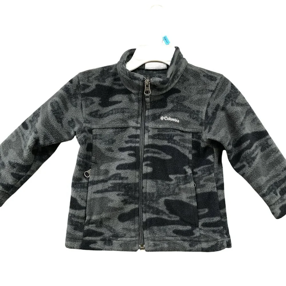 Columbia Kids 2T Fleece Jacket‎ Gray Camo Full Zip Boys Girls Mock Neck Outdoor